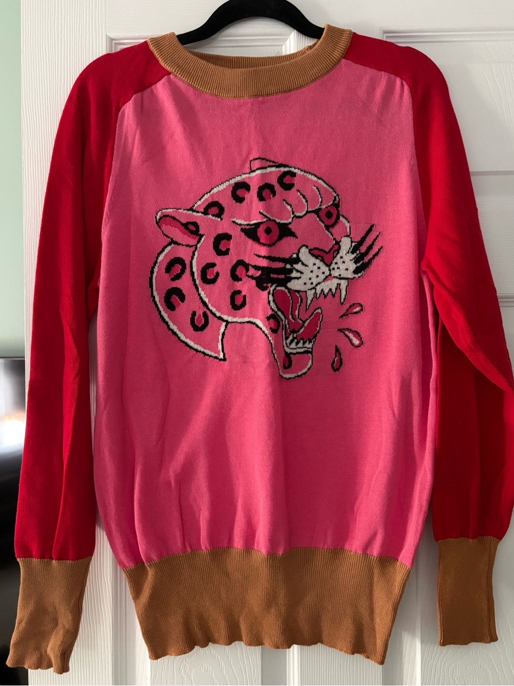 OxKnit Retro Panther Sweater Size XL 100% Cotton